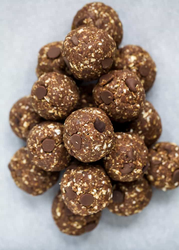 a pile of chocolate brownie energy balls 