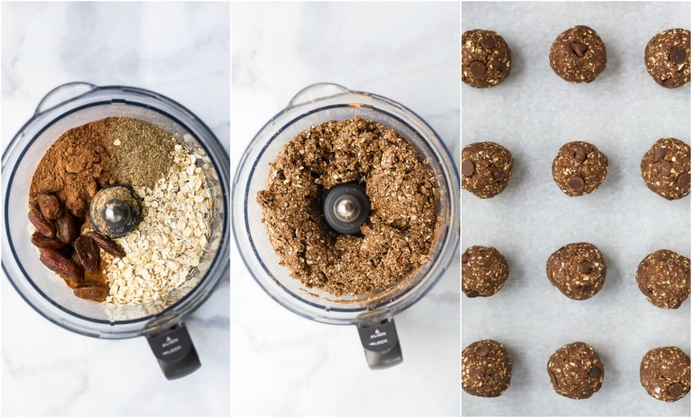 process photos of chocolate brownie energy balls being made