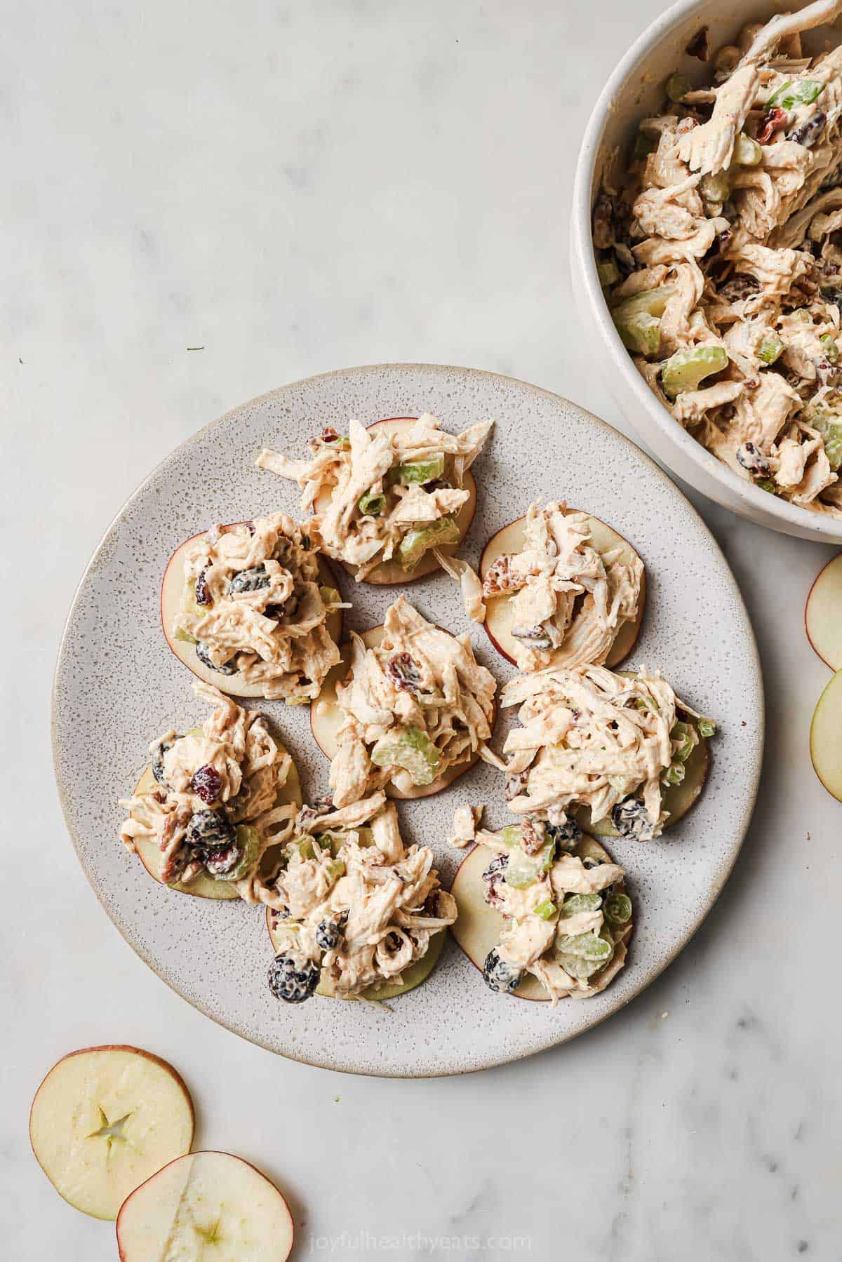 Cranberry chicken salad with sliced apples.