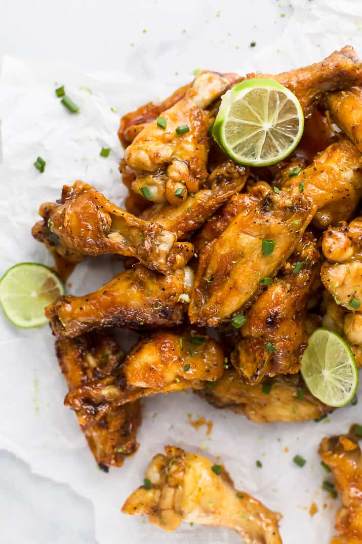 pile of crispy baked chili lime chicken wings