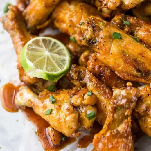 close up photo of crispy chili lime baked chicken wings