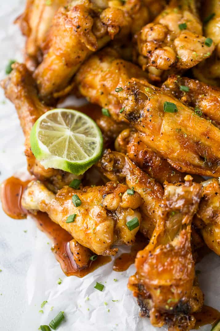 close up photo of crispy chili lime baked chicken wings