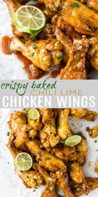 pinterest image of crispy chili lime baked chicken wings