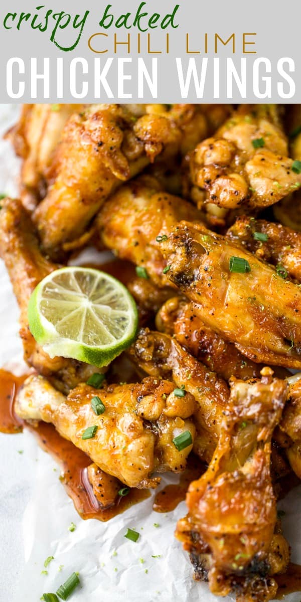 pinterest image of crispy chili lime baked chicken wings