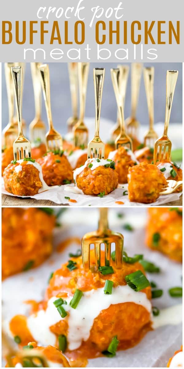 pinterest image for crock pot buffalo chicken meatballs