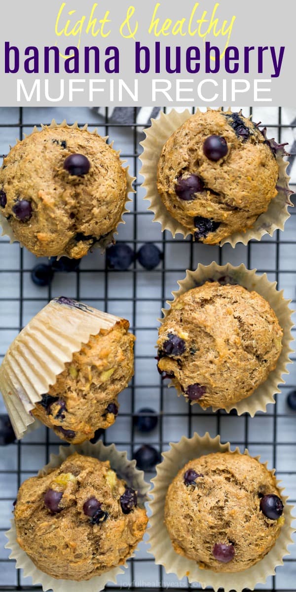 pinterest image for healthy banana blueberry muffin recipe 