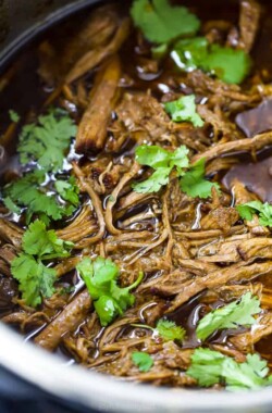 close up photo of healthy instant pot chipotle beef barbacoa