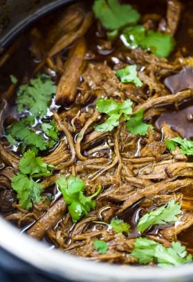 close up photo of healthy instant pot chipotle beef barbacoa