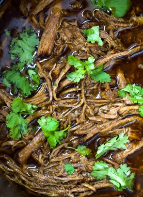 close up of healthy chipotle beef barbacoa recipe in an instant pot