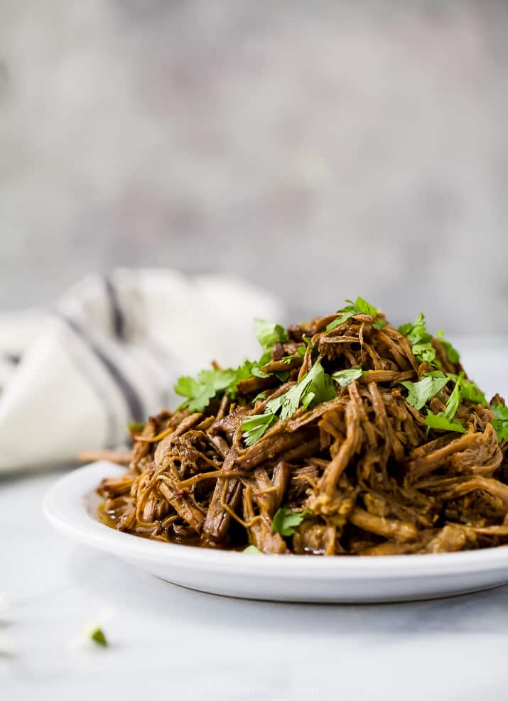 close up of healthy instant pot chipotle beef barbacoa