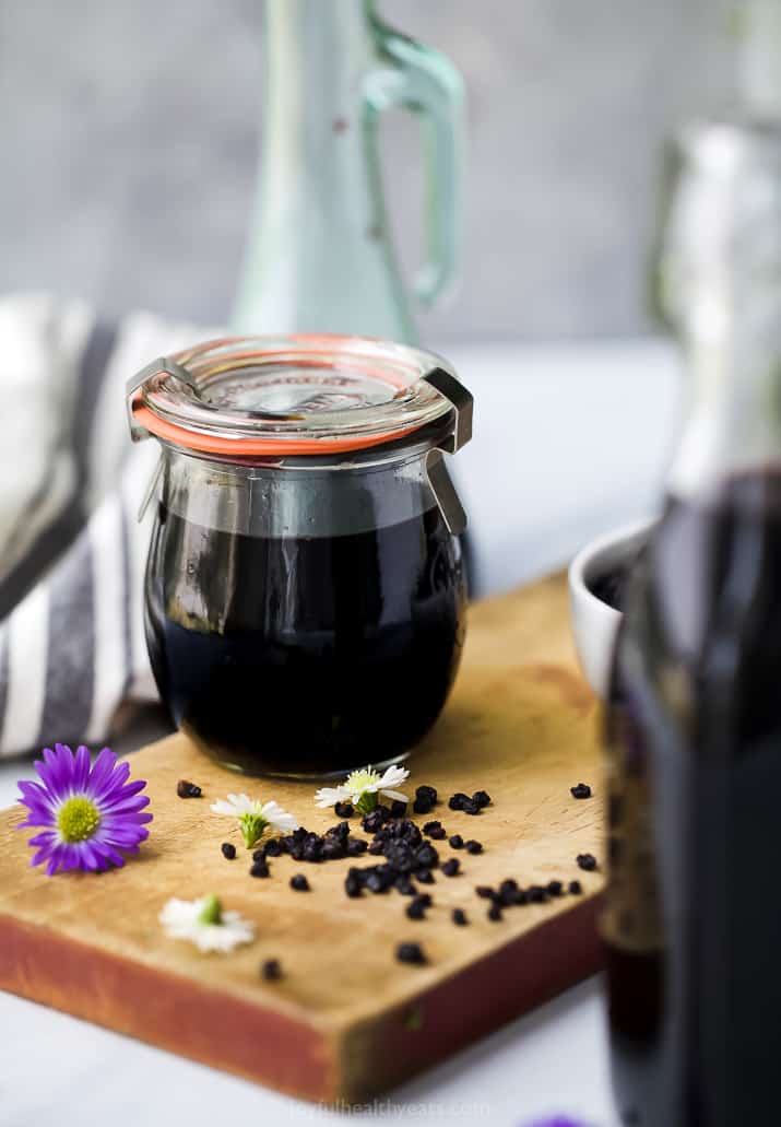 close up of homemade elderberry syrup