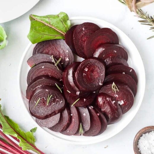 overhead photo of cooked beets in the instant pot