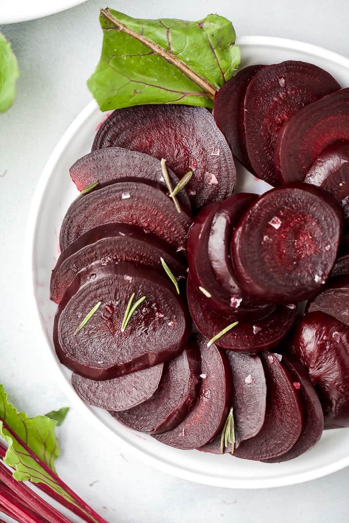 sliced beets that have been cooked in the instant pot