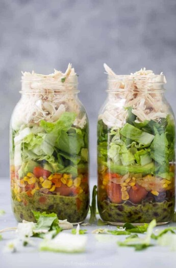 two Mason Jar Southwest Chicken Salads with Cilantro Lime Dressing