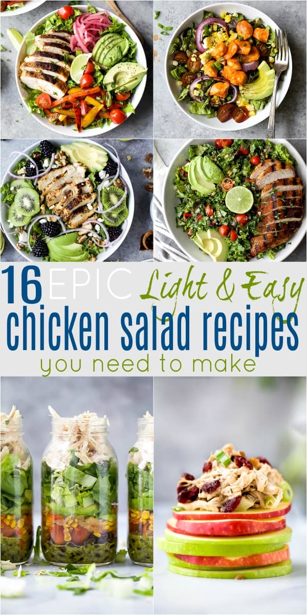 pinterest image for 16 EPIC Light & Easy Chicken Salad Recipes