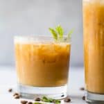 easy coconut milk thai iced coffee in a glass with mint