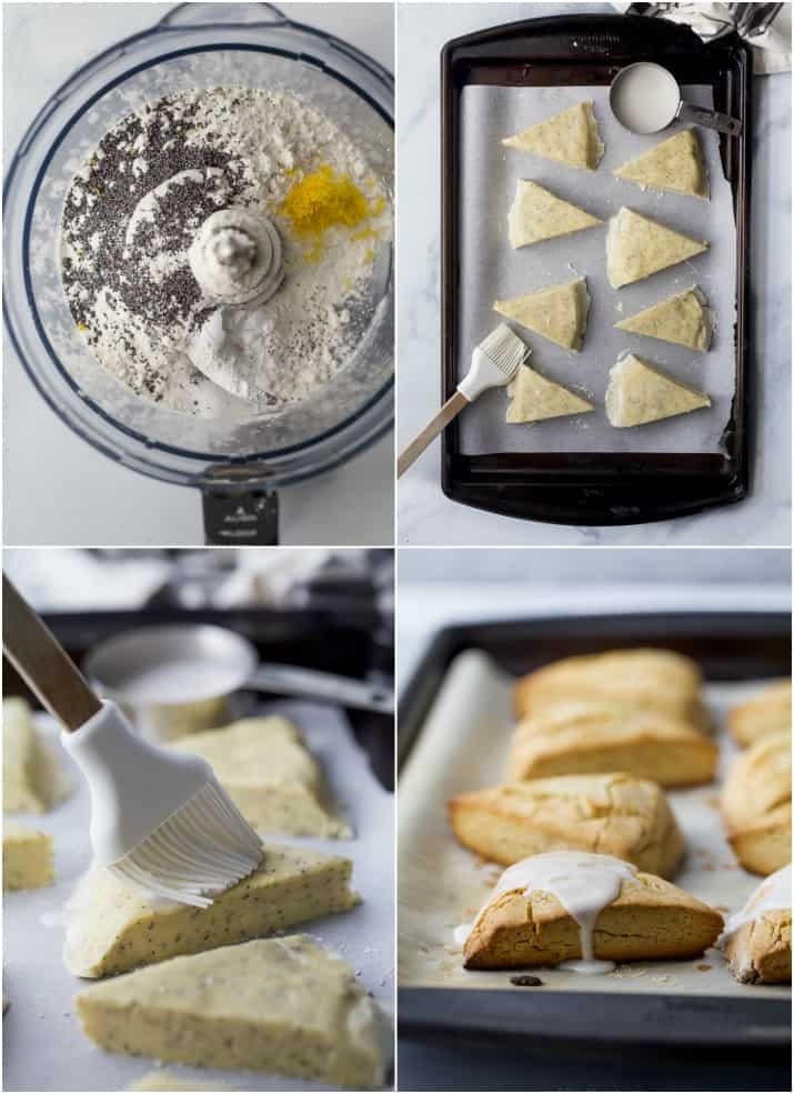 process photos of how gluten free lemon poppy seed scones are made