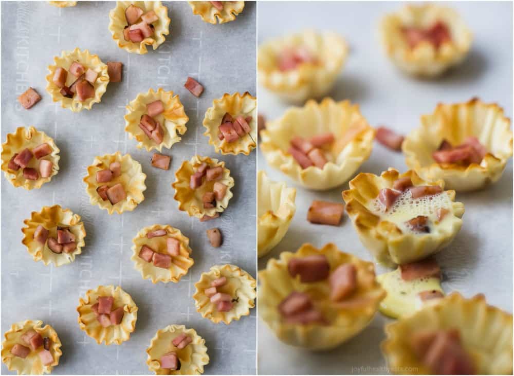 ham in phyllo shells then filled with an egg mixture