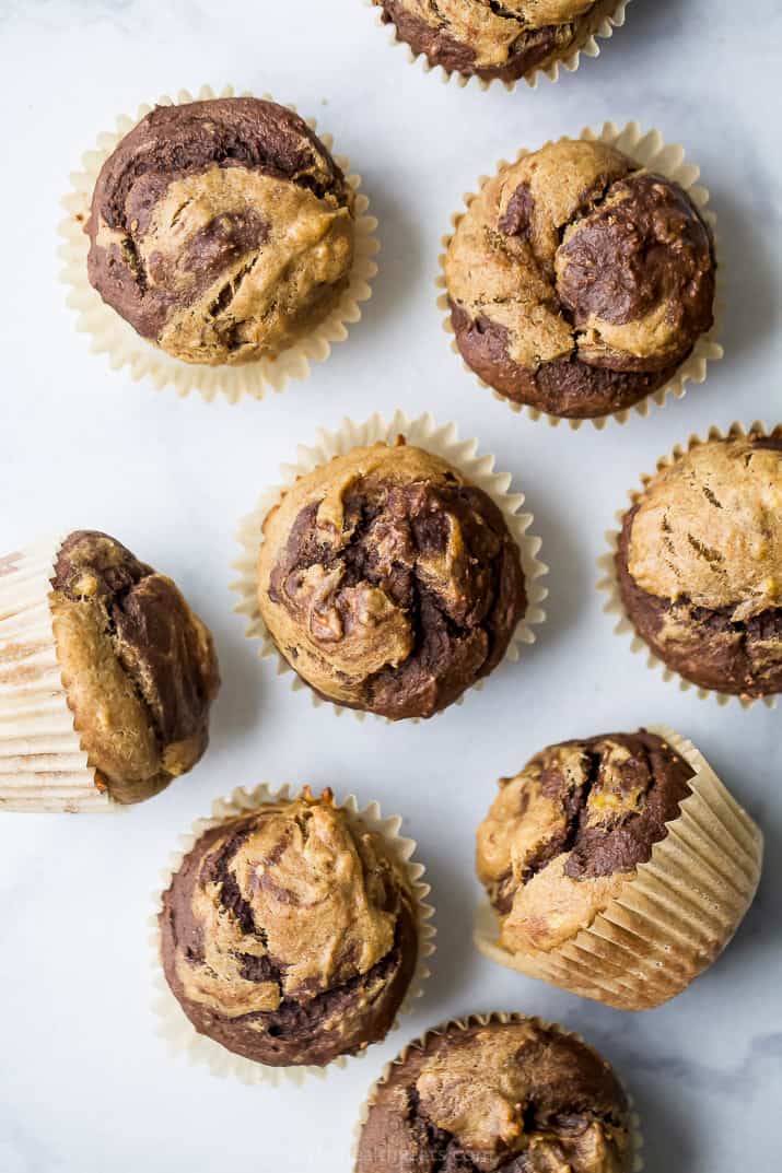 Crazy Moist Healthy Marbled Chocolate Banana Muffins 