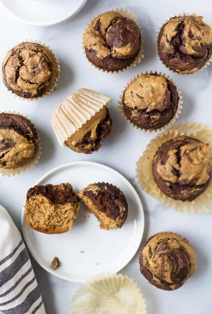 moist healthy marbled chocolate banana muffins 