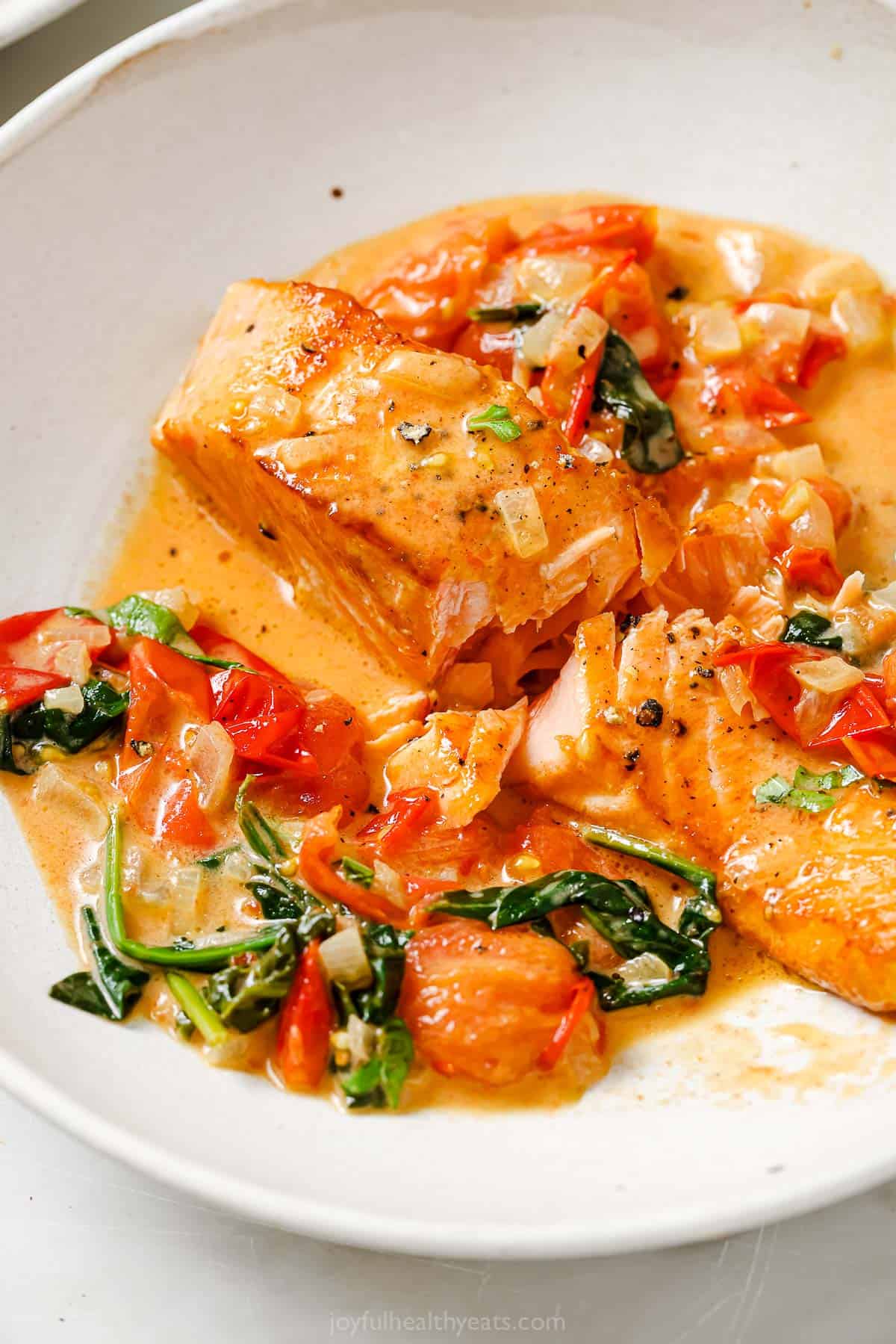 Tuscan salmon in the creamy wine sauce. 