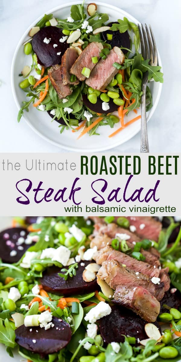 pinterest image for the Ultimate Roasted Beet Steak Salad Recipe