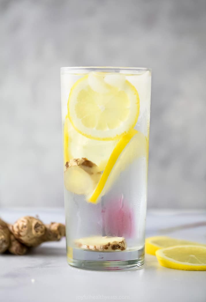 photo of ginger lemon water in a glass