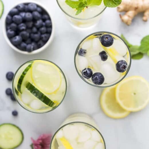 overhead photo of 4 detox lemon water recipes