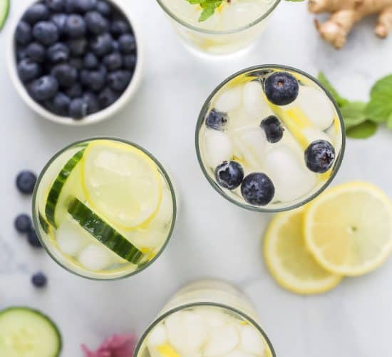 overhead photo of 4 detox lemon water recipes