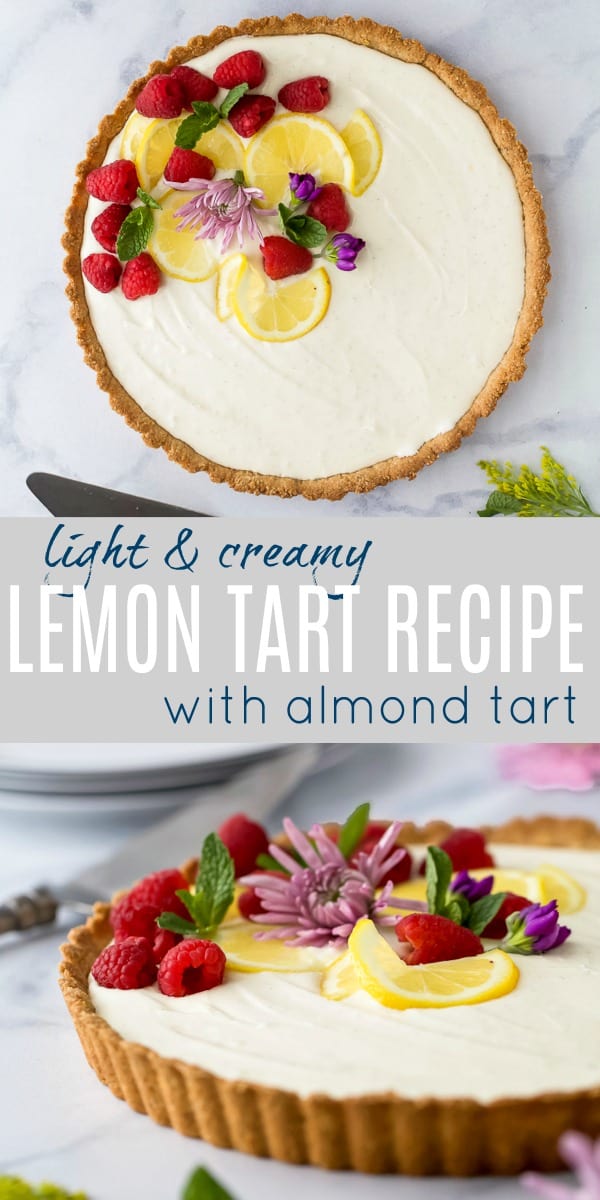 pinterest image for Creamy Lemon Tart Recipe with Almond Crust