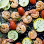 Easy Garlic Parmesan Sheet Pan Shrimp and Zucchini on a pan