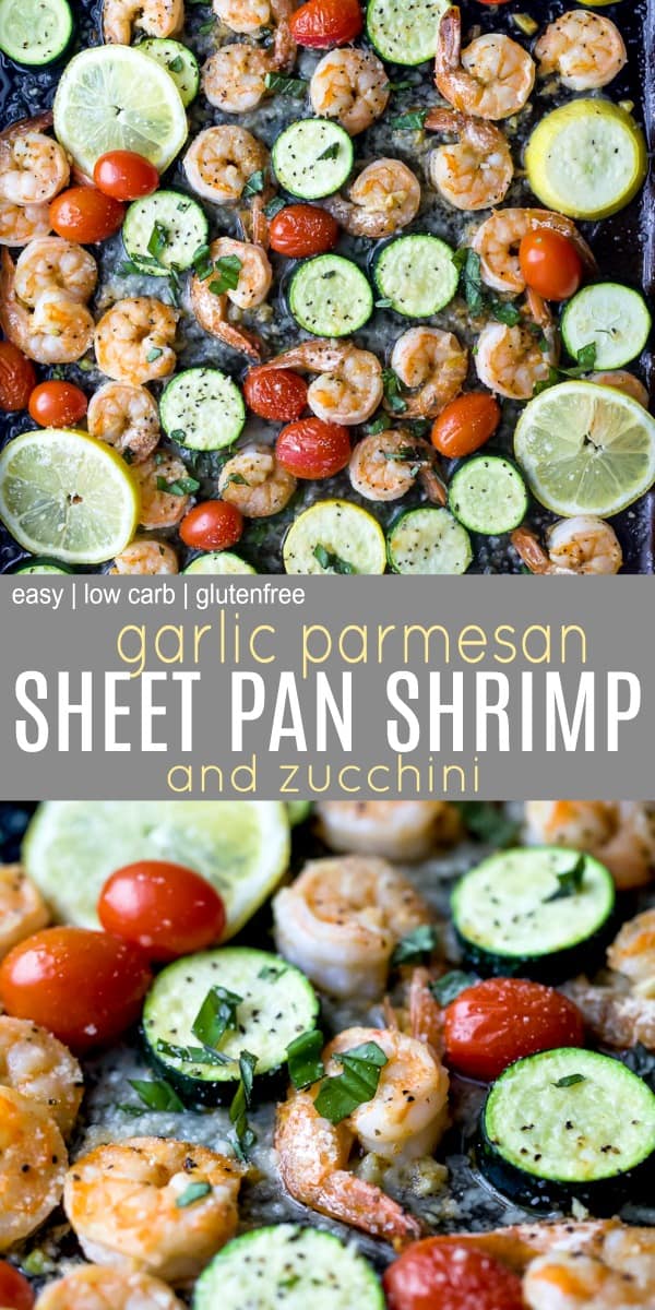 pinterest image for Easy Garlic Parmesan Sheet Pan Shrimp and Zucchini