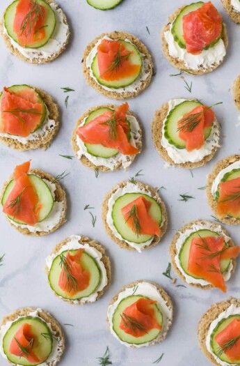 overhead photo of smoked salmon tea sandwiches