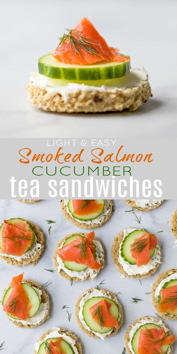 pinterest image for smoked salmon cucumber tea sandwiches