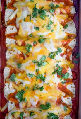 overhead close up photo of The Ultimate Ground Beef Enchilada Recipe