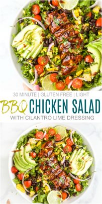 pinterest image for 30 minute BBQ Chicken Salad with Cilantro Lime Dressing