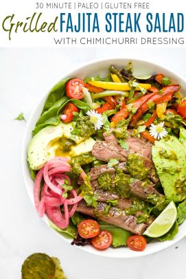 pinterest image for Grilled Fajita Steak Salad with Chimichurri Dressing