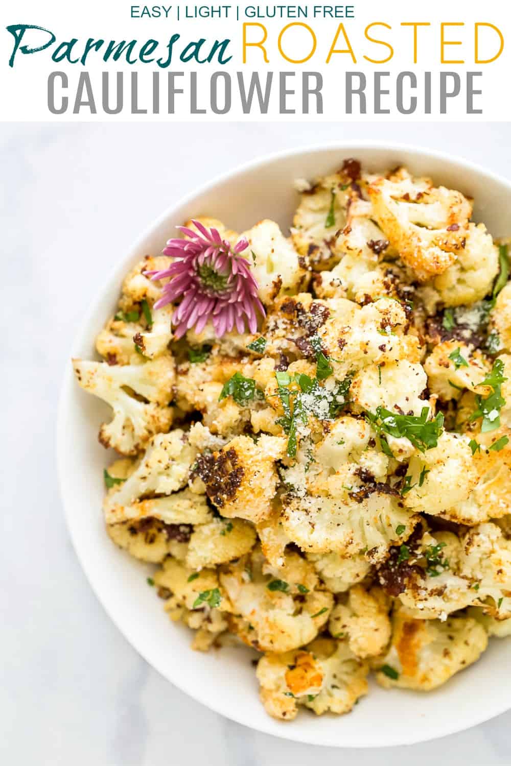 pinterest image for low carb parmesan roasted cauliflower recipe