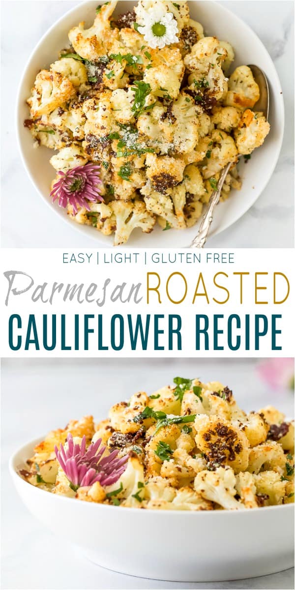 pinterest image for parmesan roasted cauliflower recipe
