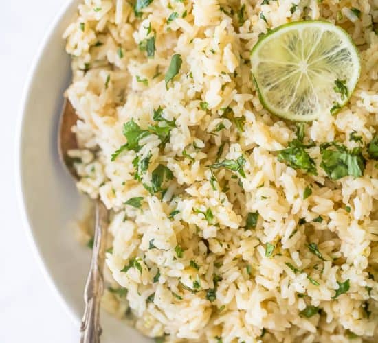 instant pot cilantro lime recipe in a bowl with a spoon