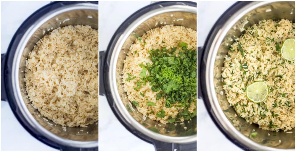 process photos of the best cilantro lime rice in the instant pot