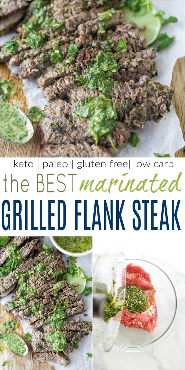 pinterest image for the best marinated grilled flank steak recipe