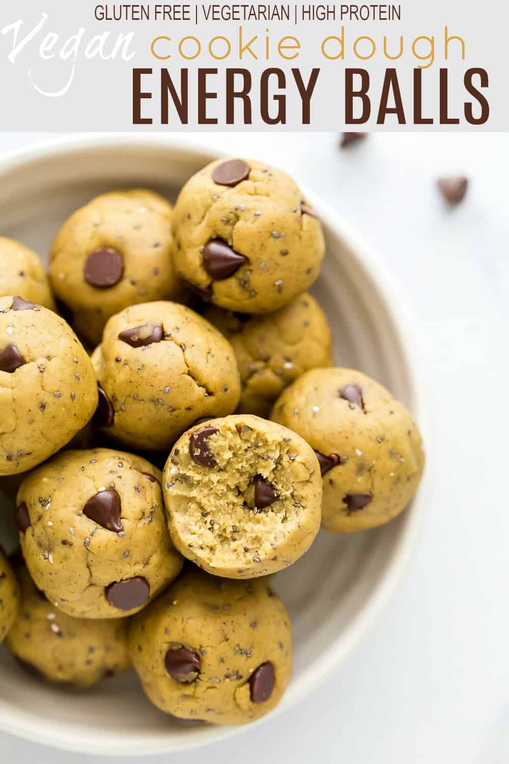 pinterest image for no bake vegan cookie dough energy balls