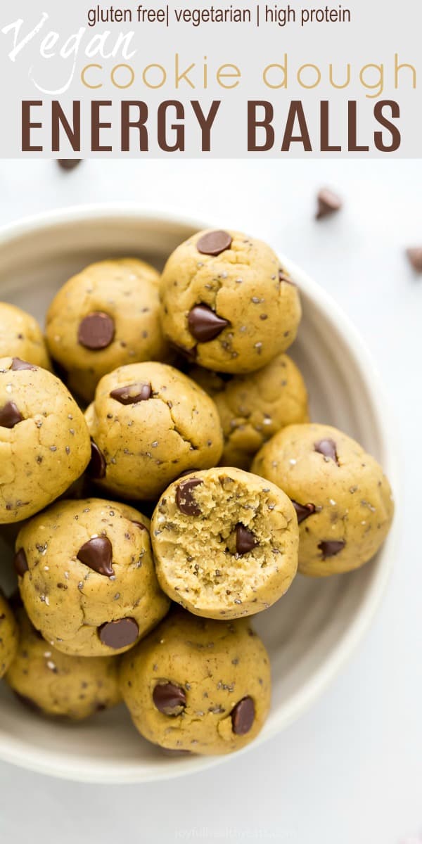 pinterest image for no bake vegan cookie dough energy balls