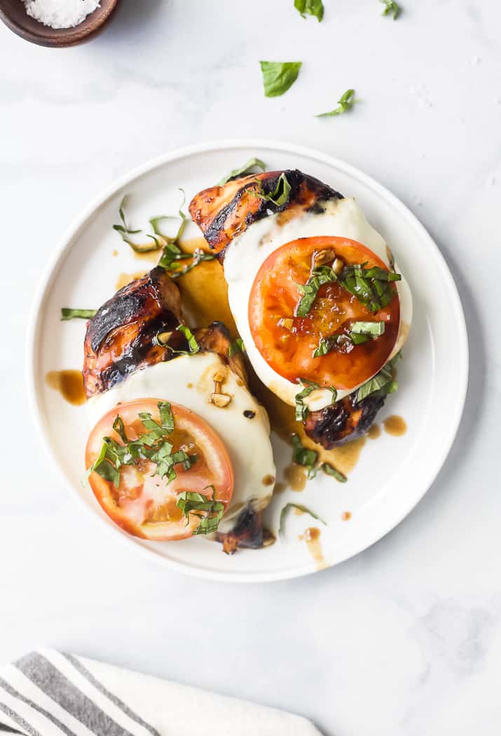 two grilled balsamic caprese chicken 