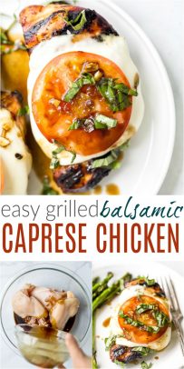 pinterest image for easy grilled balsamic caprese chicken recipe