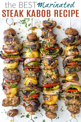 pinterest image for the best marinated steak kabob recipe