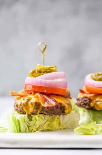 perfect keto bacon cheeseburger recipes with ground bison on a lettuce wedge