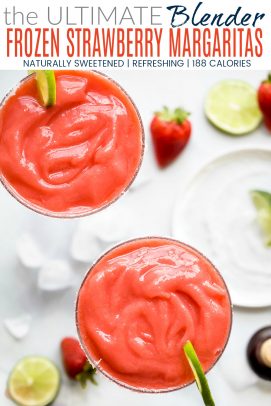 pinterest image for the ultimate blender frozen strawberry margaritas