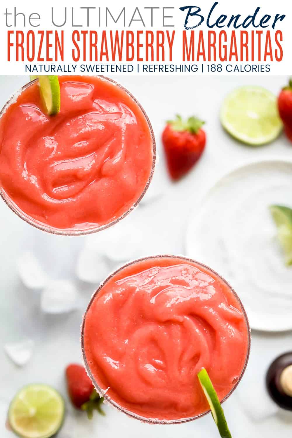 pinterest image for the ultimate blender frozen strawberry margaritas